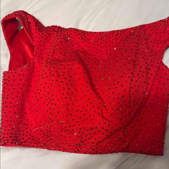 Sherri Hill Red High Low Dress studded shorts for prom - SHORTS Glam - Picture 14 of 16